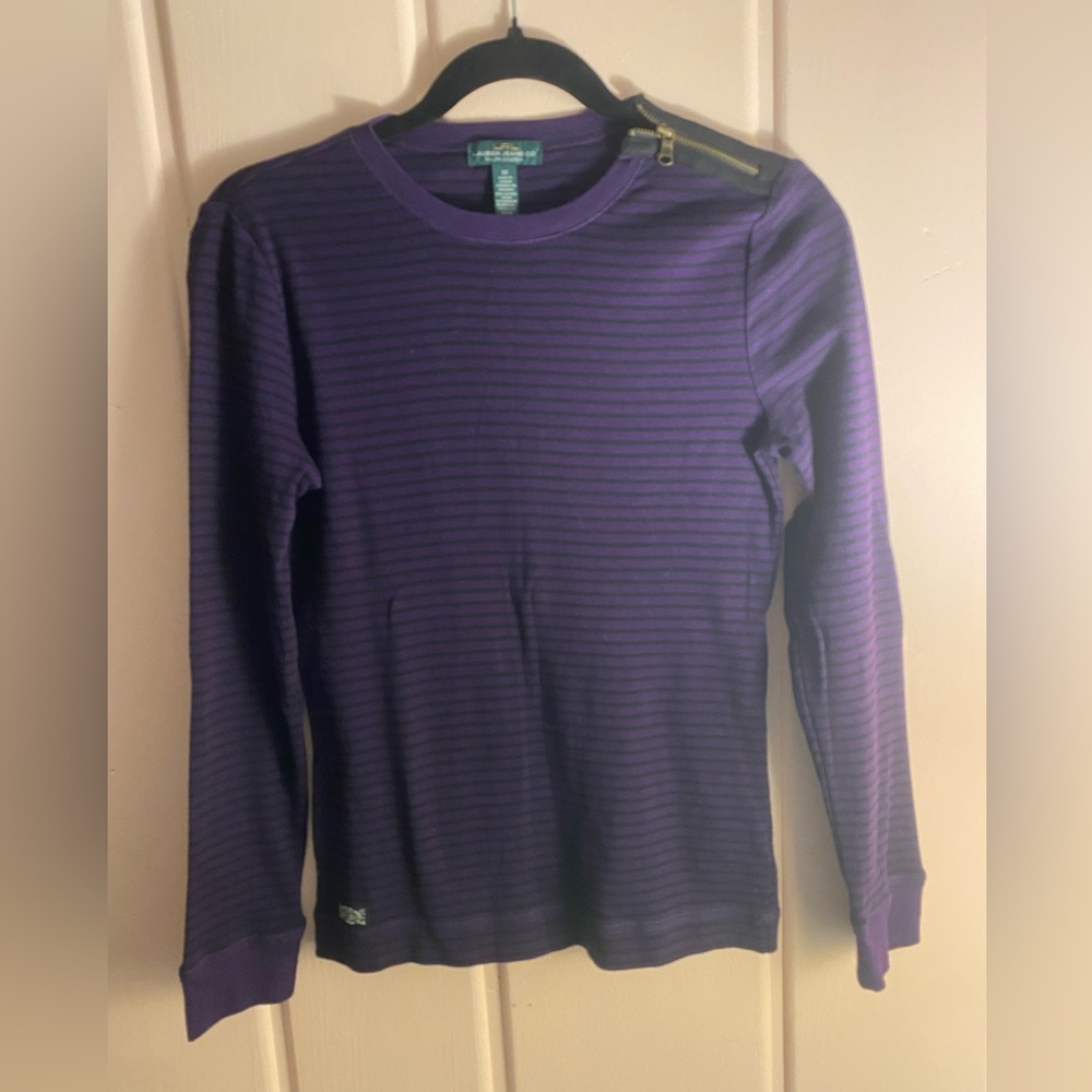 Ralph Lauren Purple Striped Crewneck Sweater